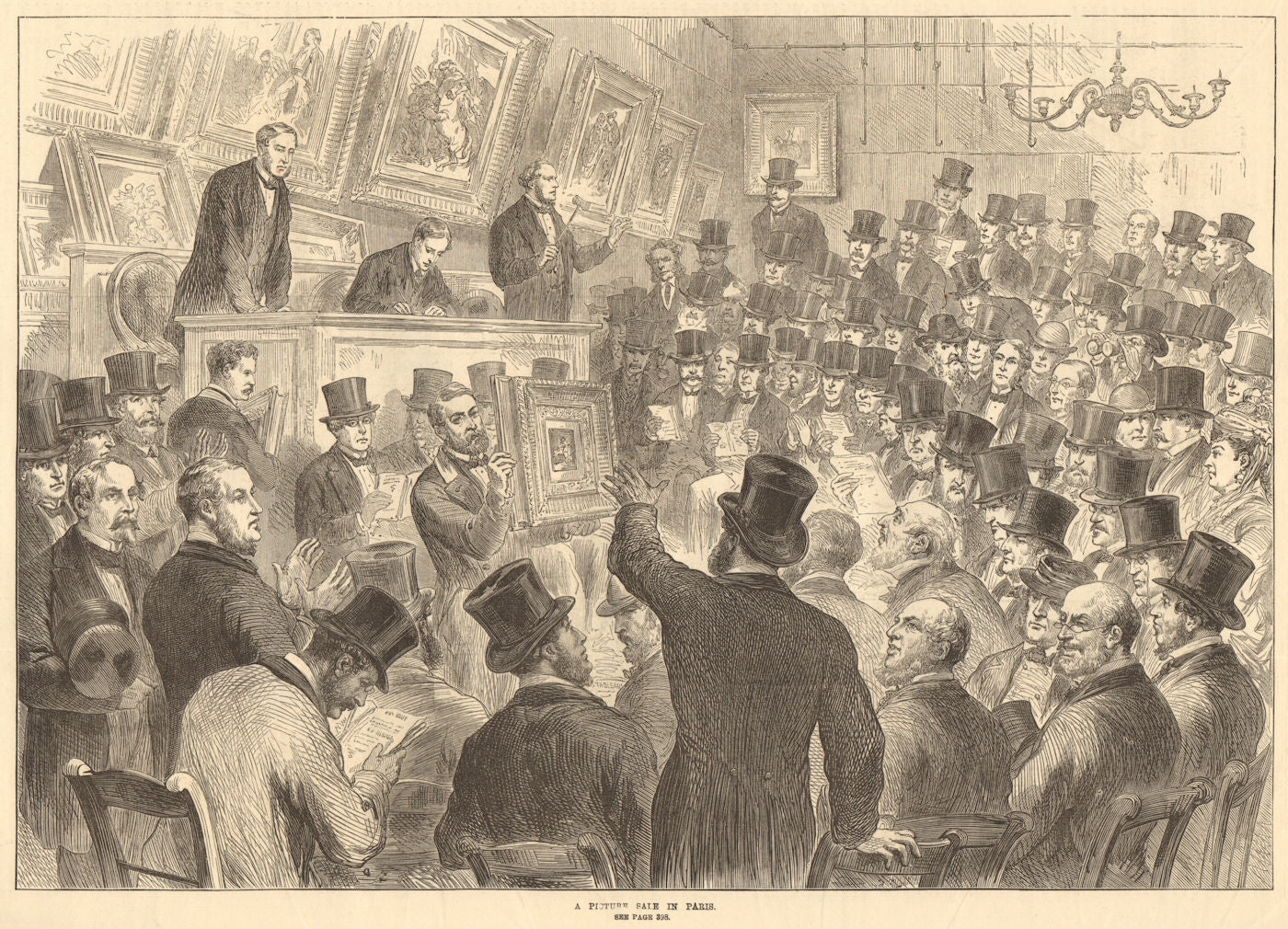 A picture sale in Paris. Art Auctions 1872 old antique vintage print